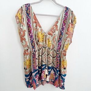 Zara Trafaluc Tassel Bohemian Top LARGE Moroccan Casual Boho Beach Feminine